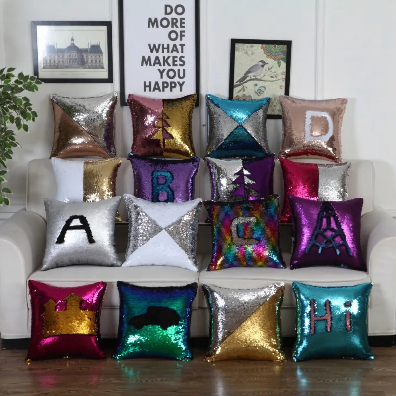 Hot Creative Pillow Case Double Colors Two-color magic flannel& sequin pillowcase Personalized pillowcase Bedroom Top