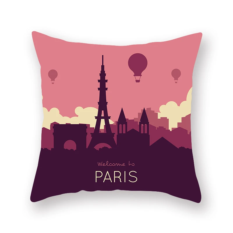 Pillow Cushion Cover Romantic Paris Eiffel Tower Pillow Cover Pink Blue Valentine Romance Cartoon Throw Pillow Cover Sofa Couch