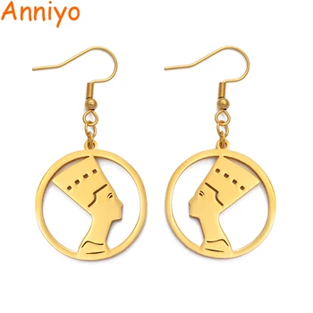 

Anniyo Gold Color Stainless Steel Egyptian Queen Nefertiti Earrings African Eardrop Earrings Jewelry Africa Egypt Gifts #131621