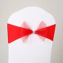50 шт./партия, украшение для свадебной вечеринки, красный стрейч, с лайкрой банкетные кресла, украшение для церемонии, черный бант, бант на стул, пояс