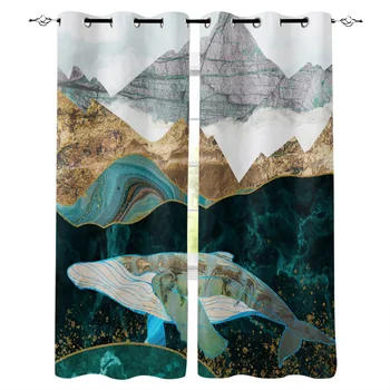 

Landscape Marble Whale Window Curtains Living Room Curtain Home Decor
