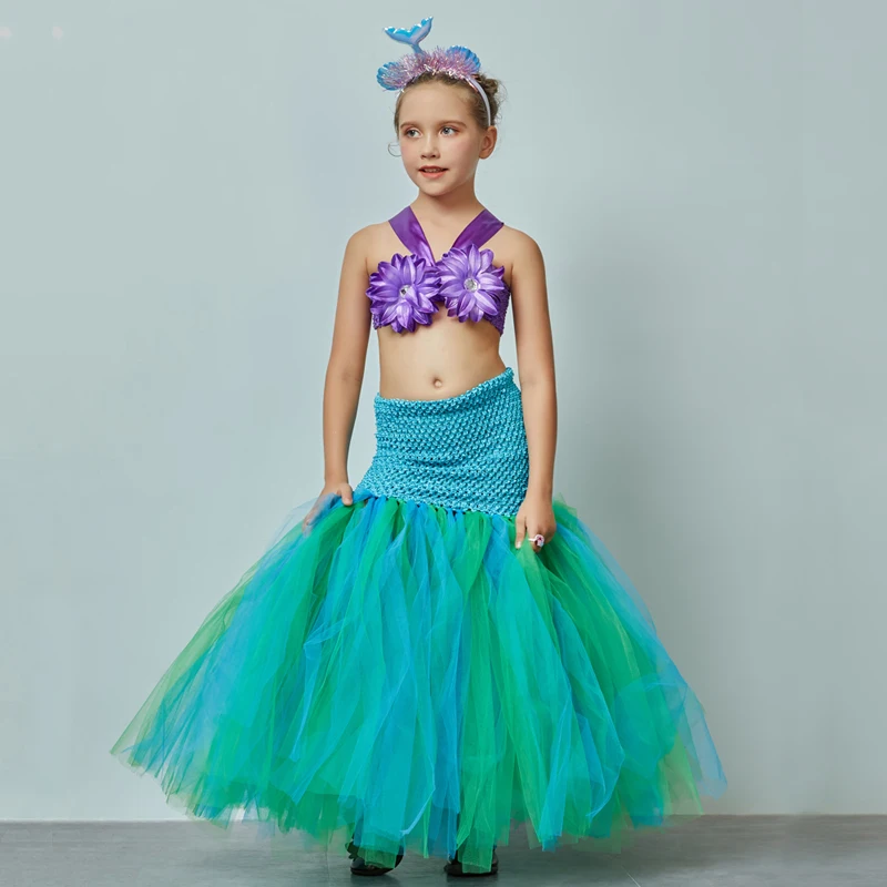 Flowers Girls Mermaid Princess Tutu Dress