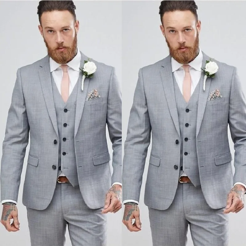 Trajes De Boda Gris Claro 2020 Esmoquin De Novio Delgado Para Hombres Traje De Padrinos De Boda Traje Formal De Negocios Chaquetas Pantalones Chaleco