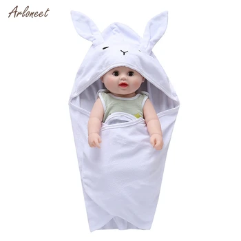 

0-12M Unisex Newborn Baby Hooded Blanket Cartoon Rabbit Ear Swaddling Infant Sleeping Soft Solid Wrap Plush Receiving Blanket