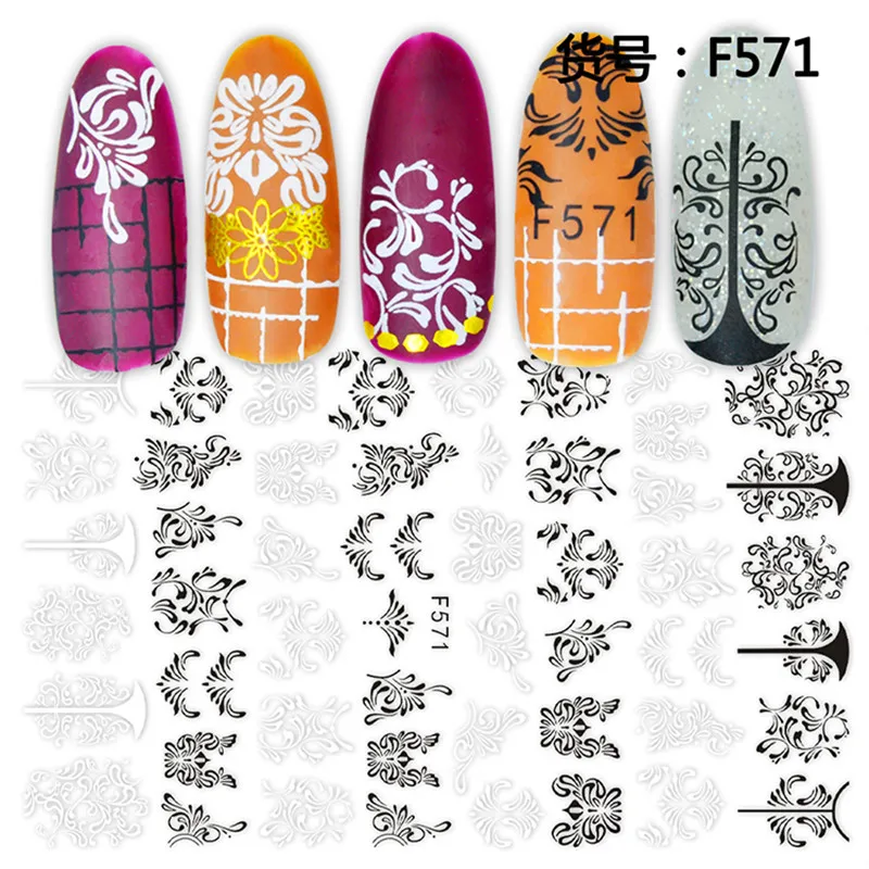 1 Sheet Nail Art Sticker Black Lace Flower Plant Butterfly Decal Slider Wraps Paper Foil Tip Tattoo Nail Fashion Decals F564