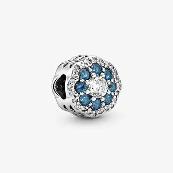 

DIY Shiny blue flower string decoration Charm fit Original Pandora Bracelets 100% 925 Sterling Silver DIY Birthday Blue Gift BTF