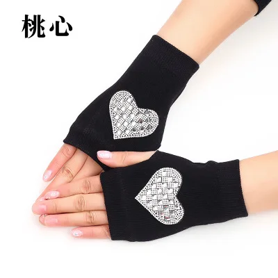 Sailor dance gloves Rivet wool gloves spring and autumn black half-finger gloves show gloves love-B