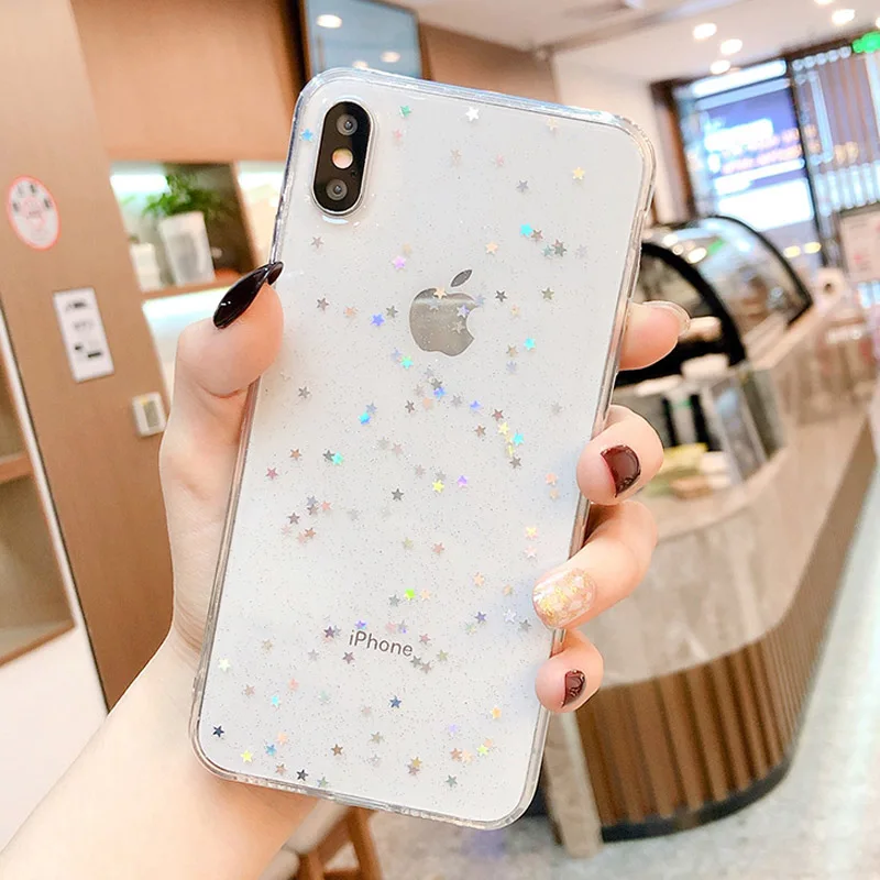 IPWSOO блестящий чехол со звездами для iPhone 11 Pro Max X XR XS Max 7 8 6 6S Plus Прозрачный чехол для телефона в горошек волнистая крышка - Цвет: SJ6300TR