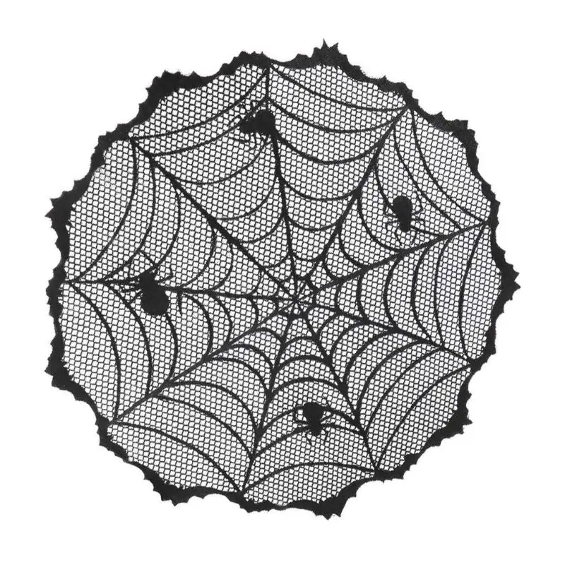 

40-Inch Black Spider Halloween Table Topper Cloth, Round Lace Polyester Table Cloth for Halloween Table Decorations