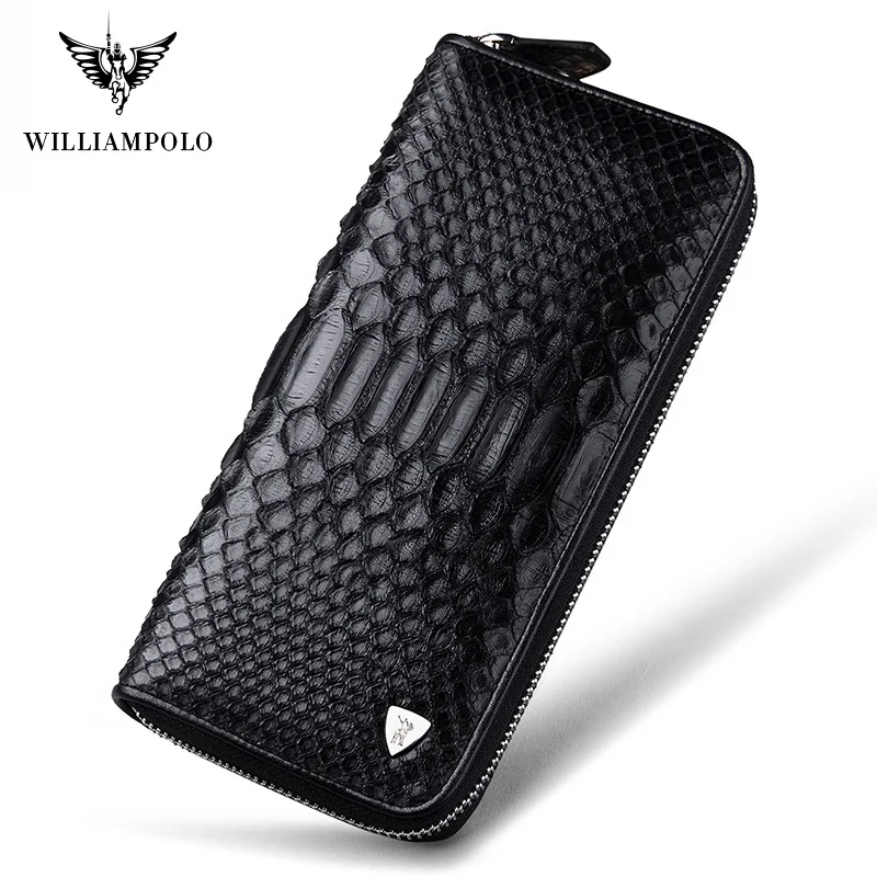 Люксовый бренд WilliamPolo кошельки из змеиной кожи Длинные для монет дизайнерский
