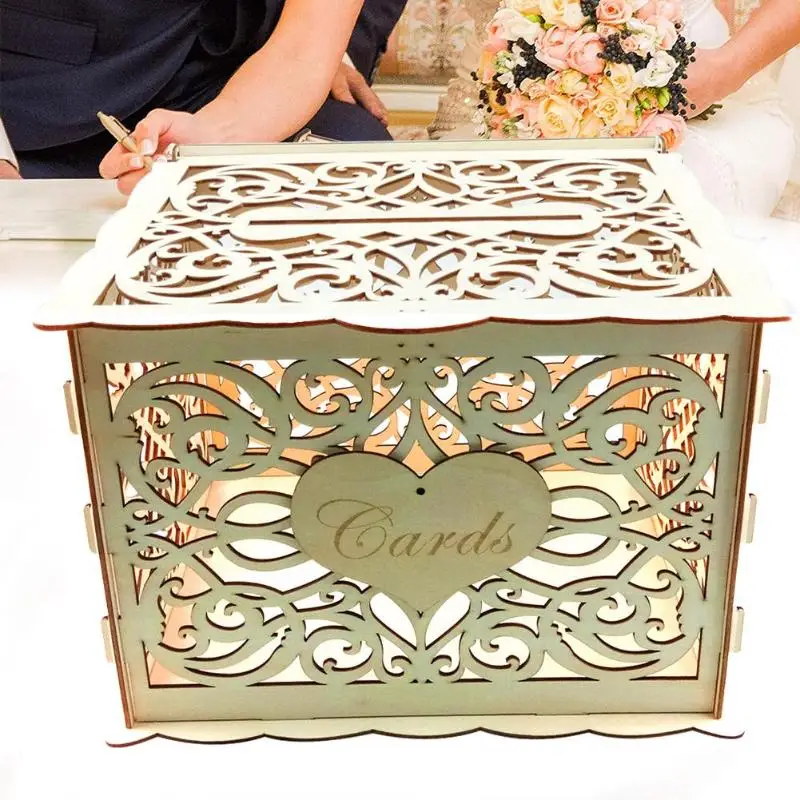  Wooden DIY Wedding Cards Box Invitation Letter Storage Case Party Supplies - 4.00055E+12