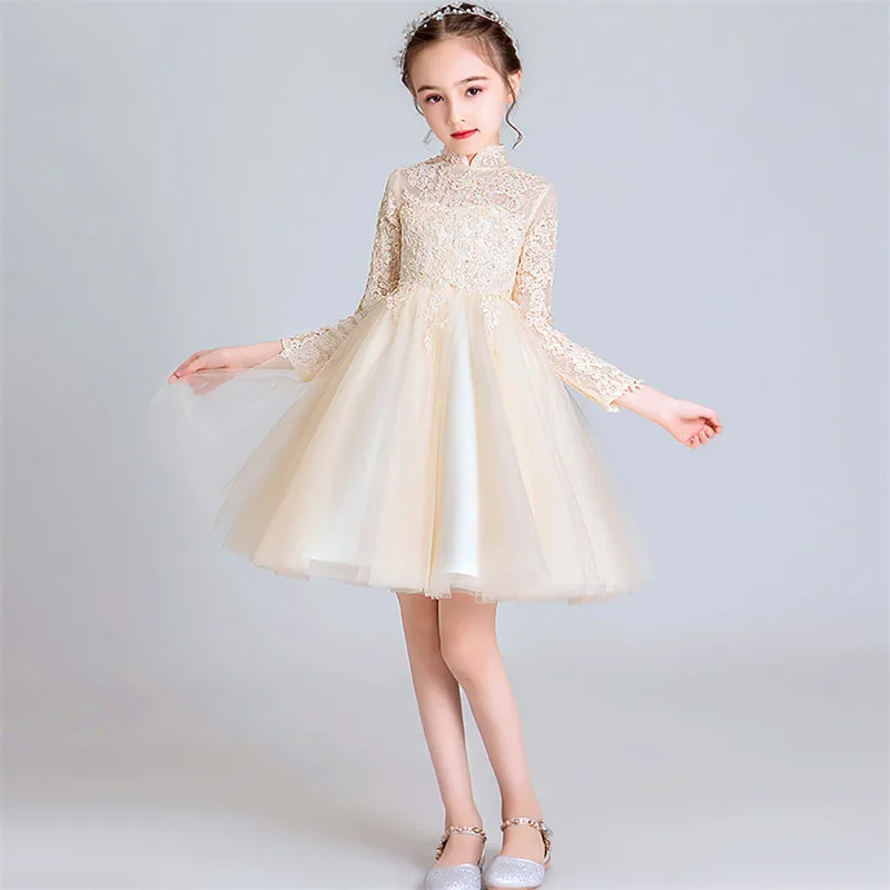 Baby Kids Elegant Lace Birthday Evening Party Princess Mesh Dress 3~13Years Children Infant Luxury Host Tutu Pageants Dress Wear