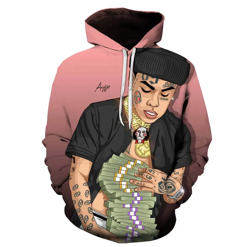 Модные мужские толстовки Gooba 6ix9ine на осень и зиму Повседневный свитер рэпер с 3d принтом мужская одежда в