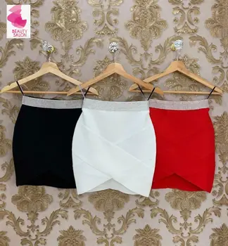 

High Quality Red Black White Gold Silver Waist Rayon Mini Bandage Skirt Night Club Party Skirt