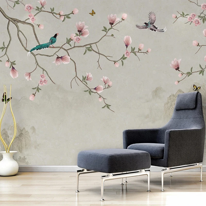 

Custom 3D Wallpaper Murals Hand Painted Magnolia Flowers And Birds Photo Mural Living Room Sofa TV Background Wall Home Decor