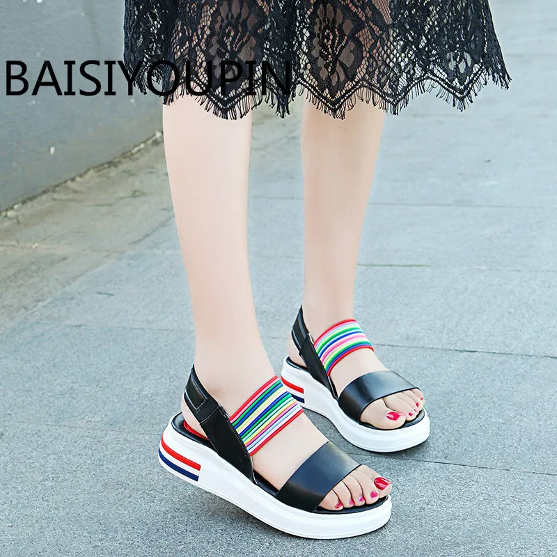 

2019 Summer Women Wedges Sandals Sponge Thick Bottom Platform Sandals Women Joker Color Matching Leisure Wedge Open Toe Sandals