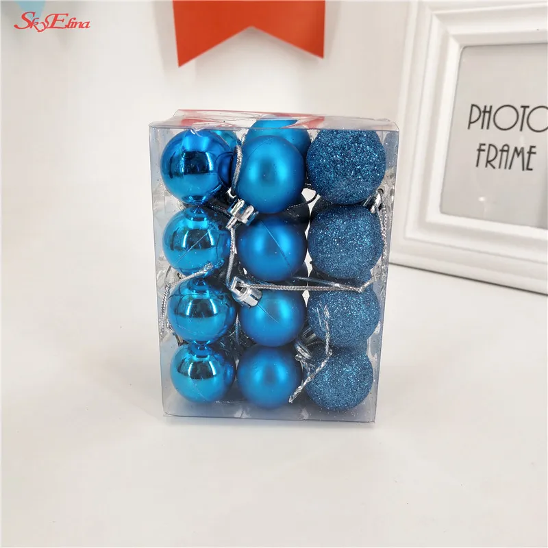 light blue 24 шт./компл. 3 см декорации на рождественскую елку шар-безделушка "сделай сам" висит украшение для Свадебная вечеринка, домашняя Рождественская 6zHH181 - Цвет: light blue