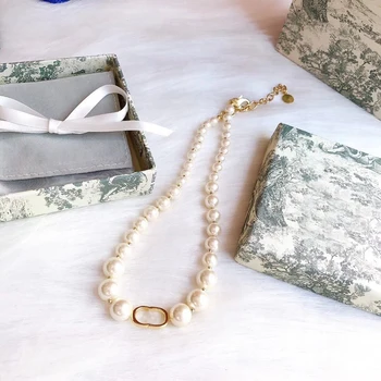 

European American Lace Collar Letter Neck Band Clavicle Necklace Wedding Jewelry Imitation Pearl Chains Necklaces Women 40CM