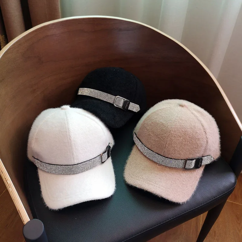 01911-duxiao4988 зимние теплые имитация норки прозрачный TPU Мягкий ремень женские кепки для женщин бейсбольную кепку