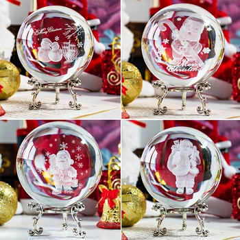 

H&D Christmas Decorations for Home 60mm/80mm 3D Laser Engraved Santa Claus Ball Sphere Miniature Free Stand Xmas Wedding Gift