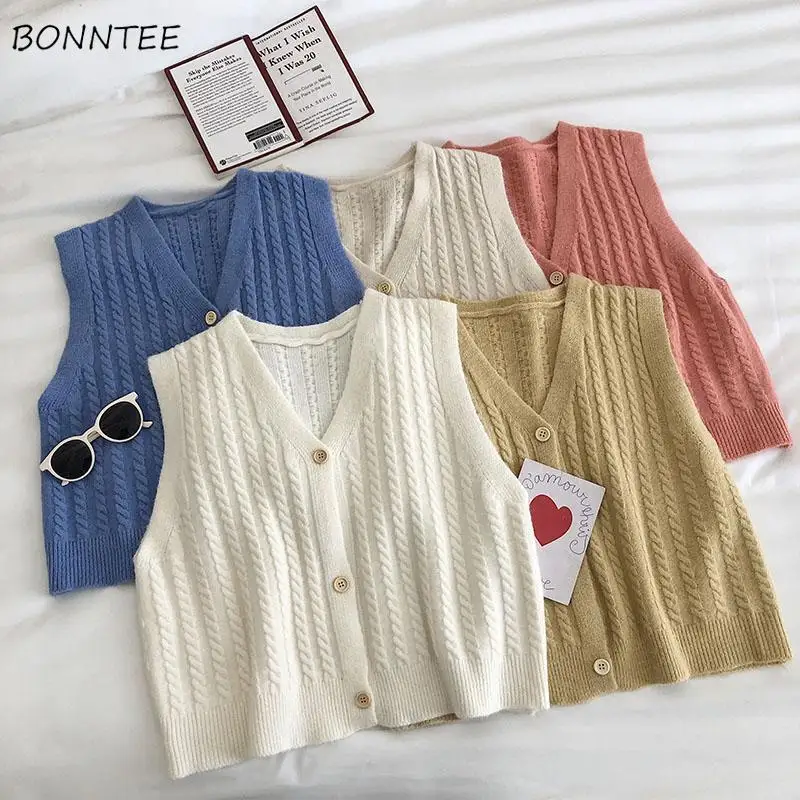 Sweater Vest Women Retro Purple Chic V-neck Lovely Single Breasted Teens Sleeveless Knitwear Fall Spring Ulzzang Femme Sweaters |