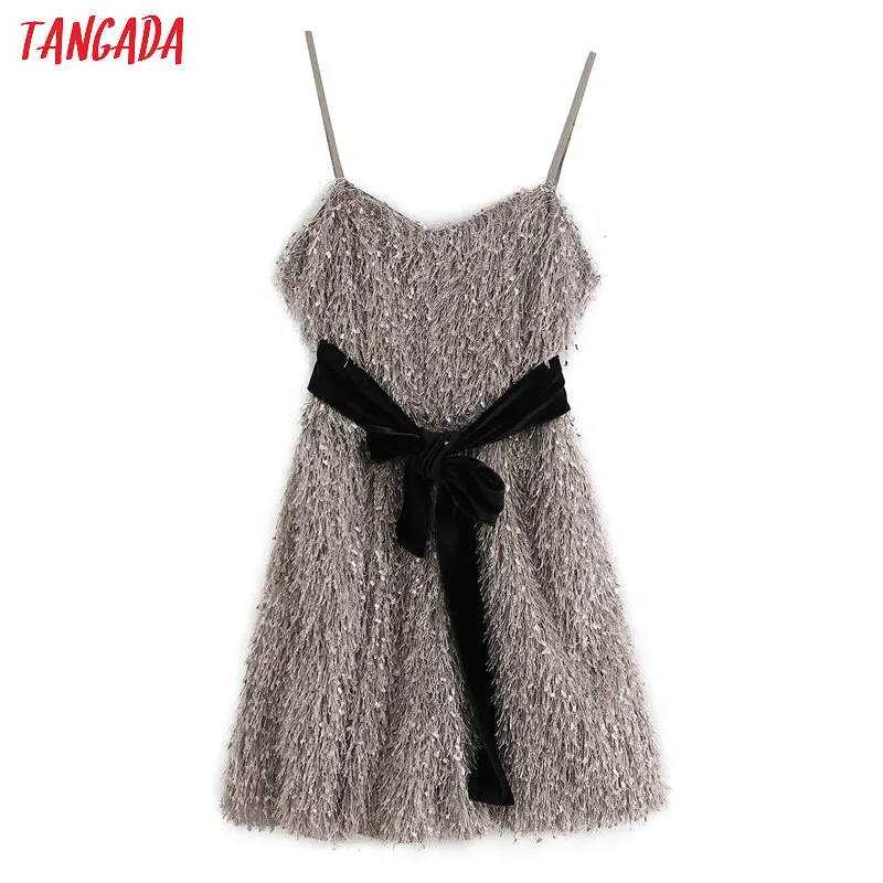 

Tangada Fashion Women gray tassel strapless Playsuit strap adjust Sleeveless with slash Vintage Female sexy playsuit BE317