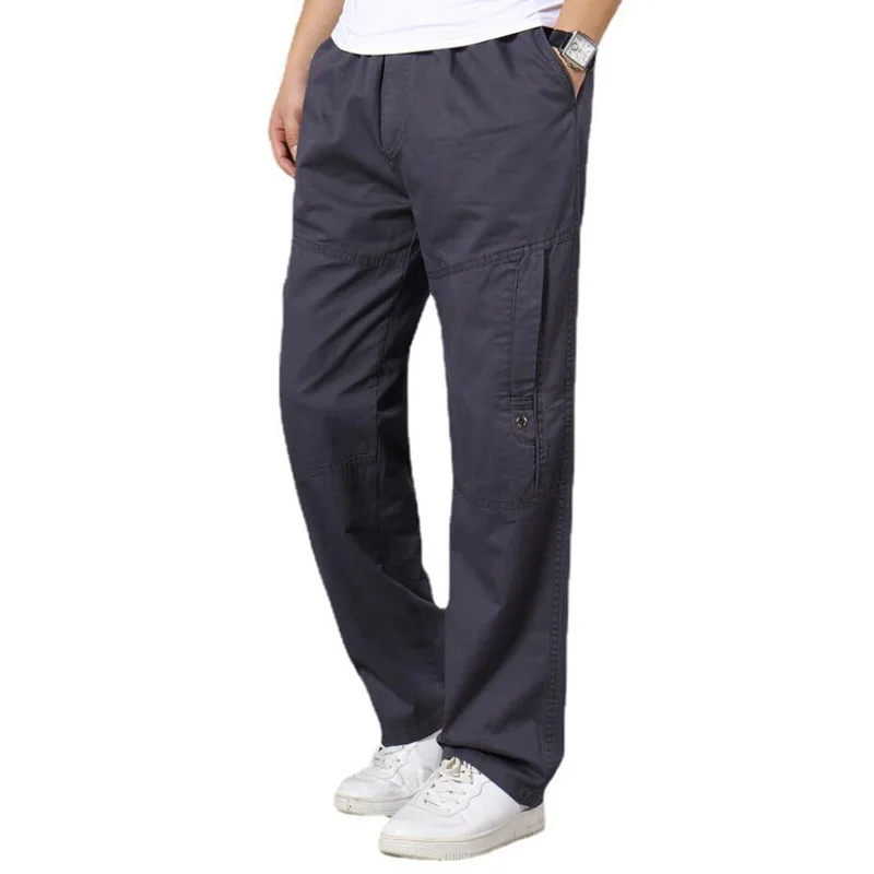 Pantaloni Grigi Da Uomo Estivi Taglie Forti Vestibilità Dritta Taglie Forti Tasche Laterali 5Xl Pantaloni Cargo In Cotone Verde Gamba Larga Pantaloni 