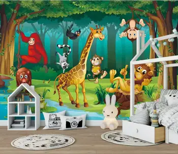 

CJSIR Custom Kindergarten Background Mural Wallpaper Fantasy Giraffe Lion Animal Forest Cartoon Children's Room 3d Wallpaper