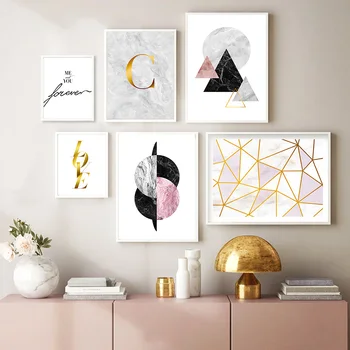 

Abstract Geometric Marble Love Letters Canvas Painting Poster Prints Gallery Wall Art Pictures Living Room Interior Home Decor
