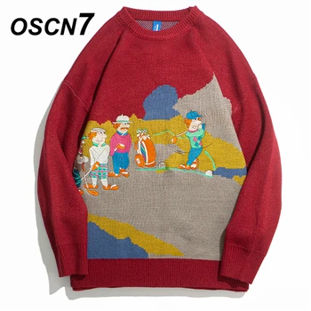 

OSCN7 Funny Oversize Sweaters Men 2020 Winter High Streetwear Fashion Mens Pullovers Round Neck Vintage Sweaters 67001