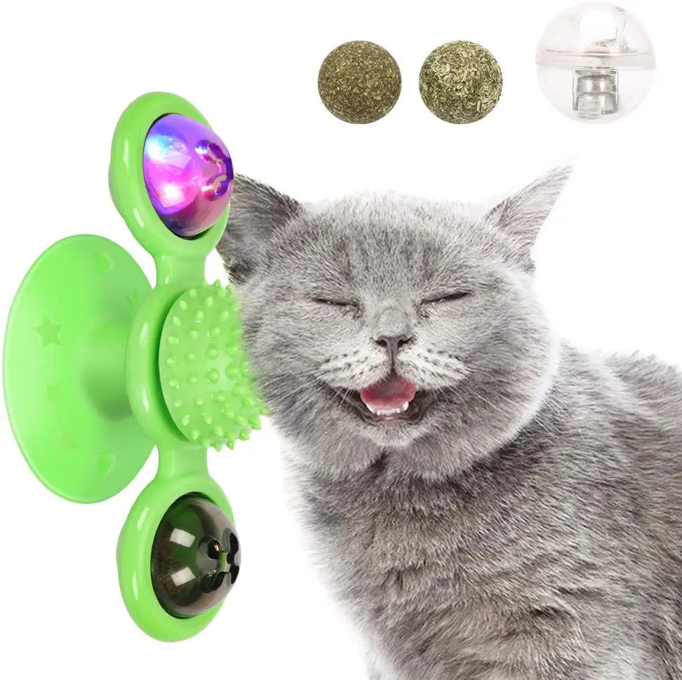 Scratching Itching Cat Brush Cat Toys with Suction Cup ULIGOTA Cat Windmill Toys Funny Turntable Teasing Pet Toy Green Spinning Turntable Interactive Cat Toys