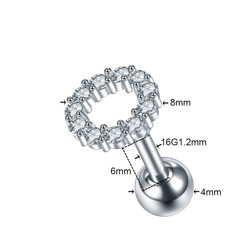 1PC Cross Star Moon Flower CZ Tragus Cartilage Piercings Ear Stud Helix Piercings Crystal Daith Rook Earrings Women Jewelry 16G - Окраска металла: Style6