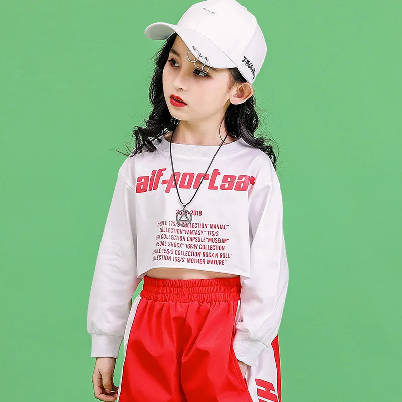 Jazz Dance Costumes Hip Hop Kids Long Sleeve Hooded Crop Top Jogger Pants Girls Hiphop Clothes Street Dance Stage Show Wear (15)
