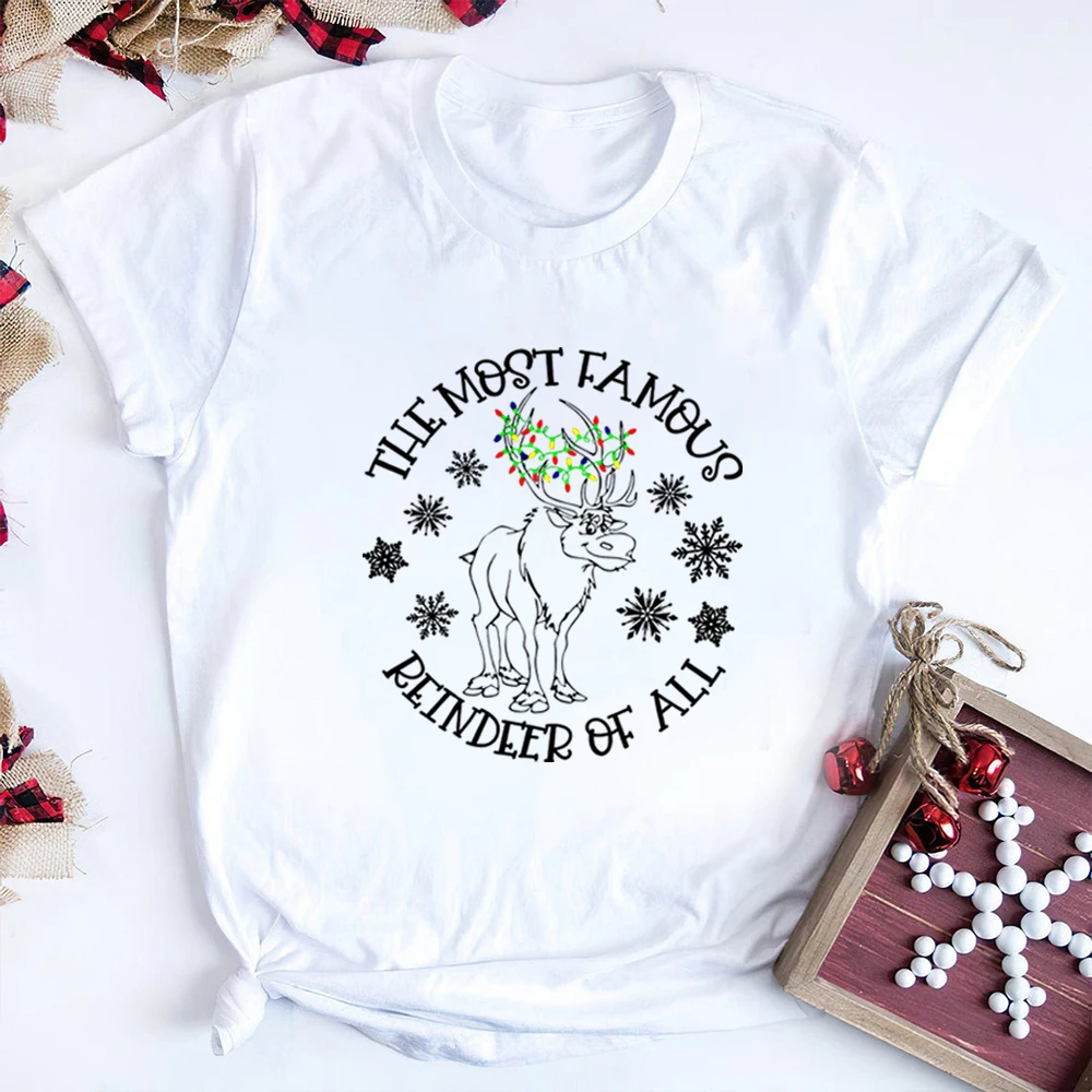 Lepni.me Women's Christmas T-Shirt - Santa & Reindeer Festive Holiday Graphic Tee - View #3