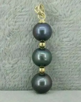 

AAA 8-9 MM BLACK ROUND NATURAL TAHITIAN PEARL PENDANT NECKLACE 14K/20