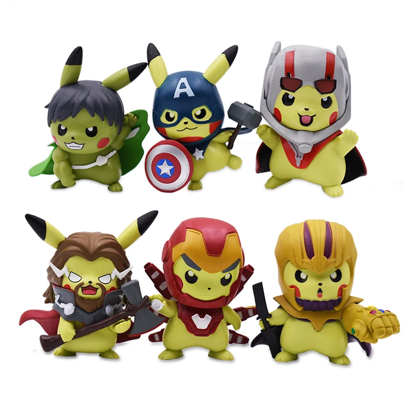 

10cm Anime Figure PVC Pikachu Cosplay Nendoroid Heroes Iron Man Thor Captain America Hulk c PVC Toys Dolls Figures Gift