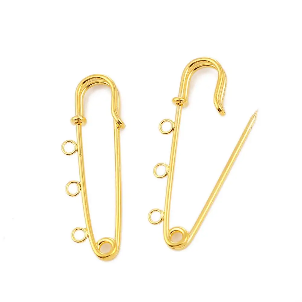 

DoreenBeads Fashion Iron Based Alloy Safety Pin Brooches Connectors Findings Gold Silver Color 3 Loops DIY 50mm x 16mm, 2 PCs