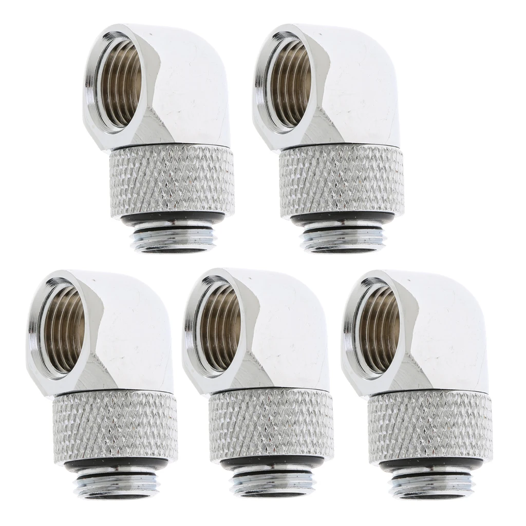 5 Packs G1/4 inch Male to Female Extender Fitting for PC Water Cooling System, 90 Degree Angled , Silver