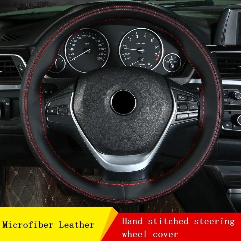 

38cm Four Seasons Universal Red Microfiber Leather Material Durable in use Leather Braid Steering Wheel Cover Car Accessories