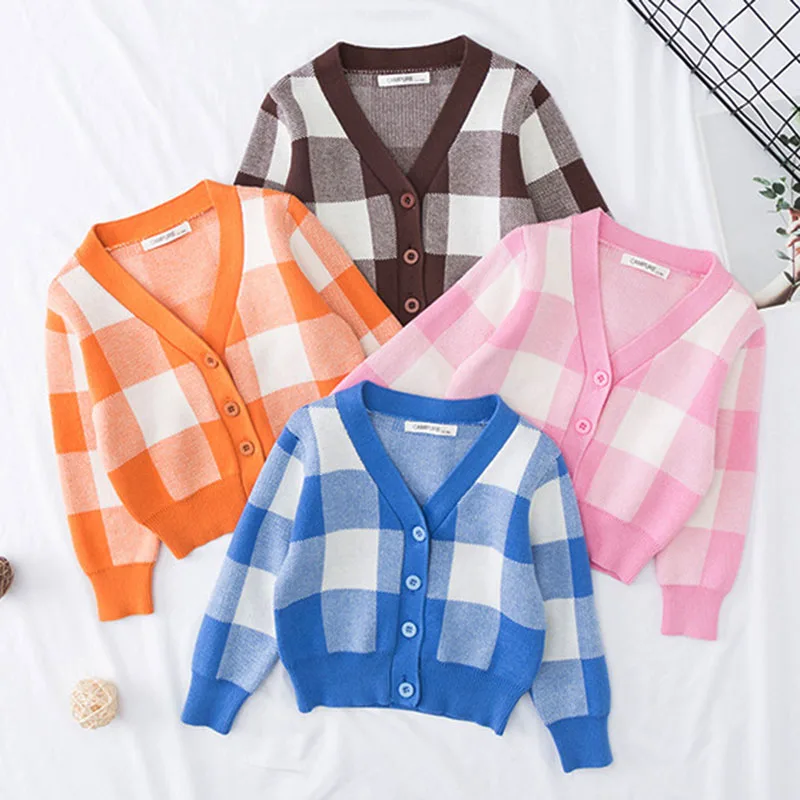 

Baby Girl Jacket Spring fashion Cotton Knitted Fall Boy Sweater Children's Sweater lattice Cardigan Jacket Twisted Top Coat