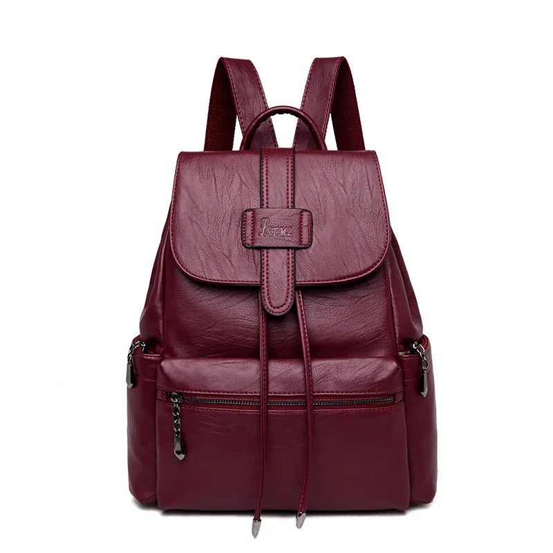 Новинка, женские кожаные рюкзаки, Повседневная сумка, женский рюкзак для путешествий, школьные сумки для девочек-подростков, mochila feminina - Цвет: Wine red