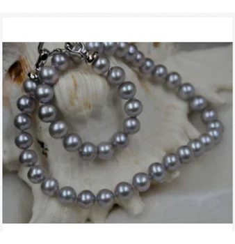 

gorgeous round 9- 10mm south sea grey pearl necklace 18inch 925s