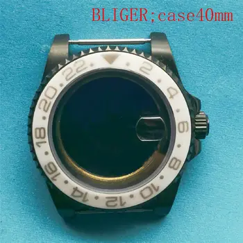 

Solid 40mm stainless steel black pvd coated watch case sapphire crystal fit ETA 2836 Miyota 8215 movement