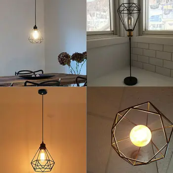 

Chandelier Lamp Shade Geometric Pendant Metal Retro Vintage Ceiling Light Shade Iron Cage Modern Suspension Chandelier Home Dec