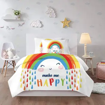 

48 3D Cartoon Rainbow Bedding Set Kids Children Girls Pink Colorful Twin Single Duvet Cover Cute Bed Linen Comforter Textile
