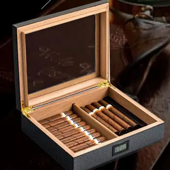 

Cedar Wood Cigar Humidor Travel Portable Leather Cigar Case Cigars Box With Thermometer Lighter Cutter Humidifier Humidor Box