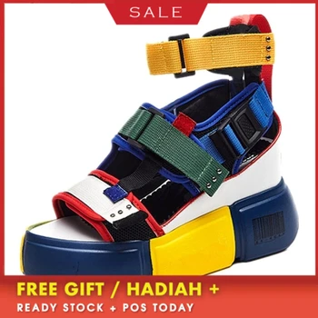 

CINESSD Blue Sandals Platform Women 2020 Ladies Casual Shoes Wedge High Chunky Heel Sandals Summer Shoes High Top Ankle Shoes 41
