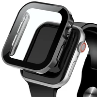 Cubierta totalmente impermeable para funda de Apple Watch, marco de 40mm y 44mm para Iwatch series SE 6 5 4 3, Protector de pantalla, parachoques de vidrio templado