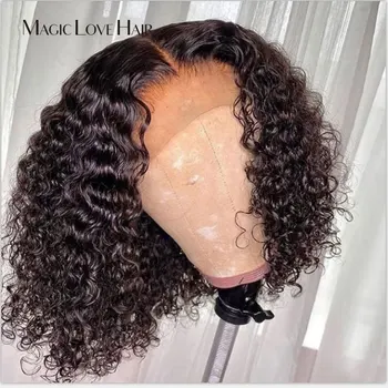

Magic Love Silk Base Human Hair Wigs kosher Remy Short Curly Hair Wig 4X4 silk based wigs For Women jewish wigs