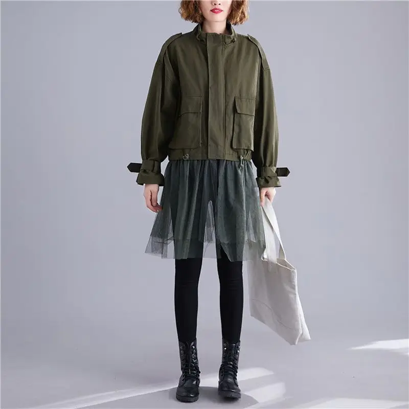 NYFS Новое Осеннее женское однотонное пальто свободная модная сетчатая стеганая куртка